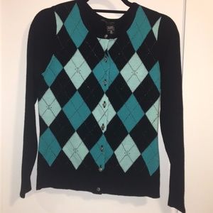 NY&Co Argyle Button Down Cardigan - M